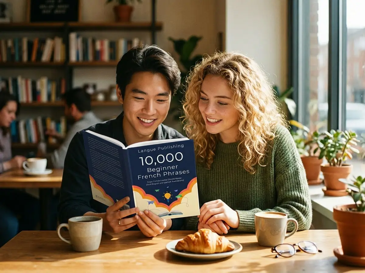 Two friends reading and learning French together